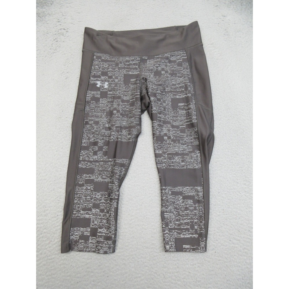 Under Armour Leggings Women M Black Cropped Metallic Athleisure Gymcore Training
